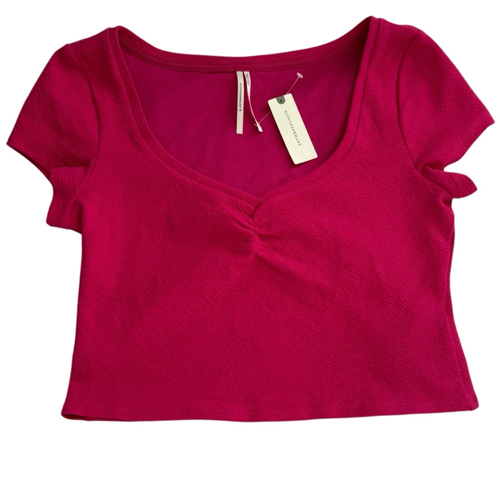 Anthropologie Woman Size Medium Pink Fuchsia Cropped Cap Sleeve Blouse NWT